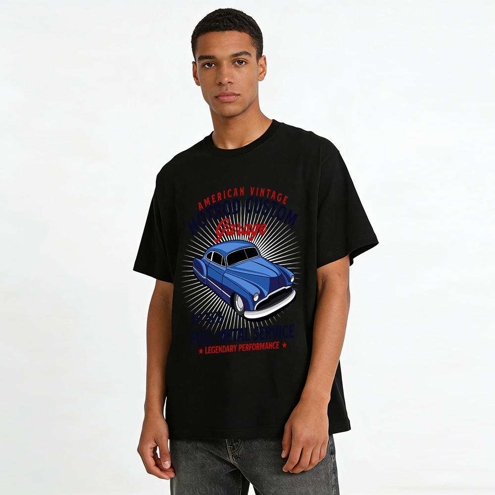 American Vintage Hotrod Custom Garage Print Tee Classic Car Culture Top Pure cotton T-shirt