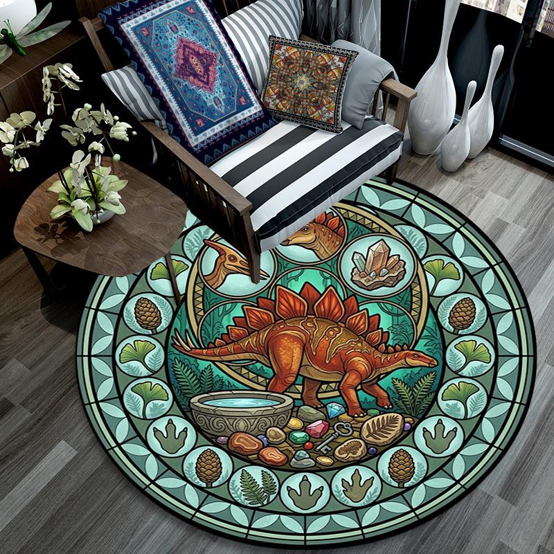 Prehistoric Glass Round Area Rug Under Office Chairs Bedroom Living Room Home Decor