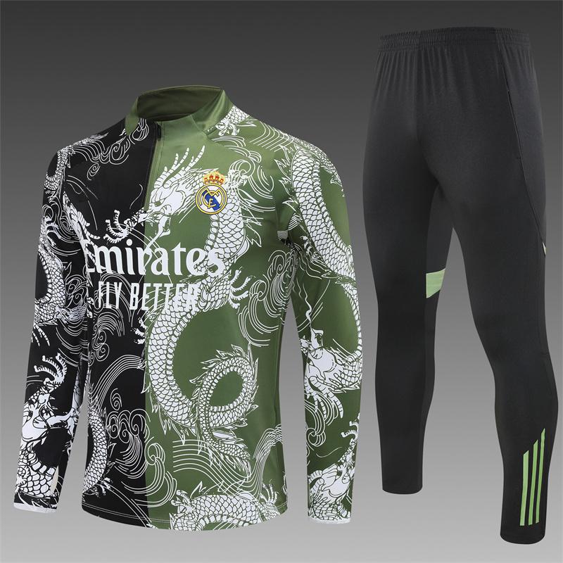 2426 Maglia Real Madrid Manica Lunga Mezza Zip Maglia da Allenamento Calcio Pre-Partita Maglia da Gara Tuta Adulto Manica Corta Bambino