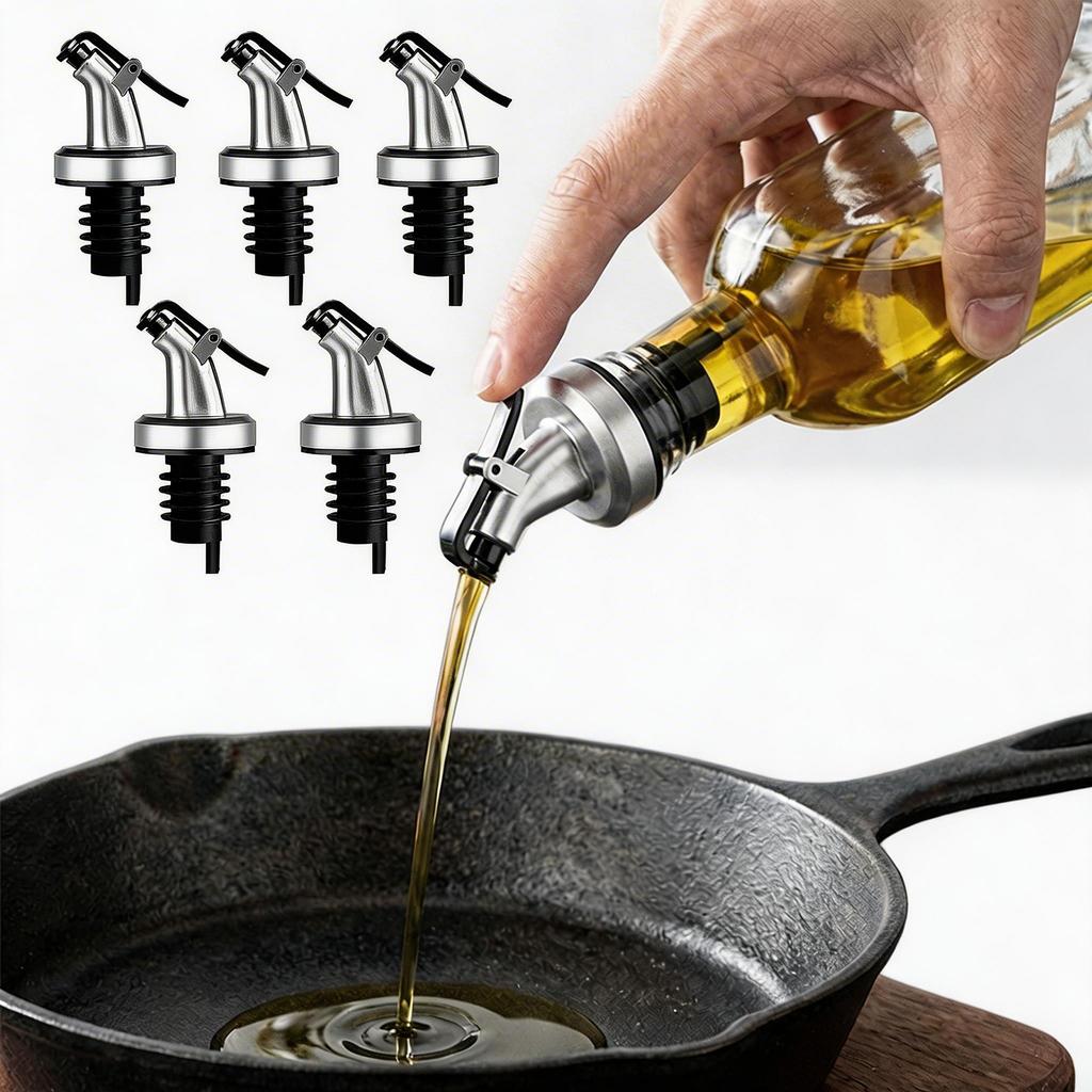 5Pcs Wine Pourer Olive Oil Stopper Cap Dispenser Spout Kitchen Sauce Vinegar Pourer Nozzle Wine Liquor Bottle Plug Bar Tool