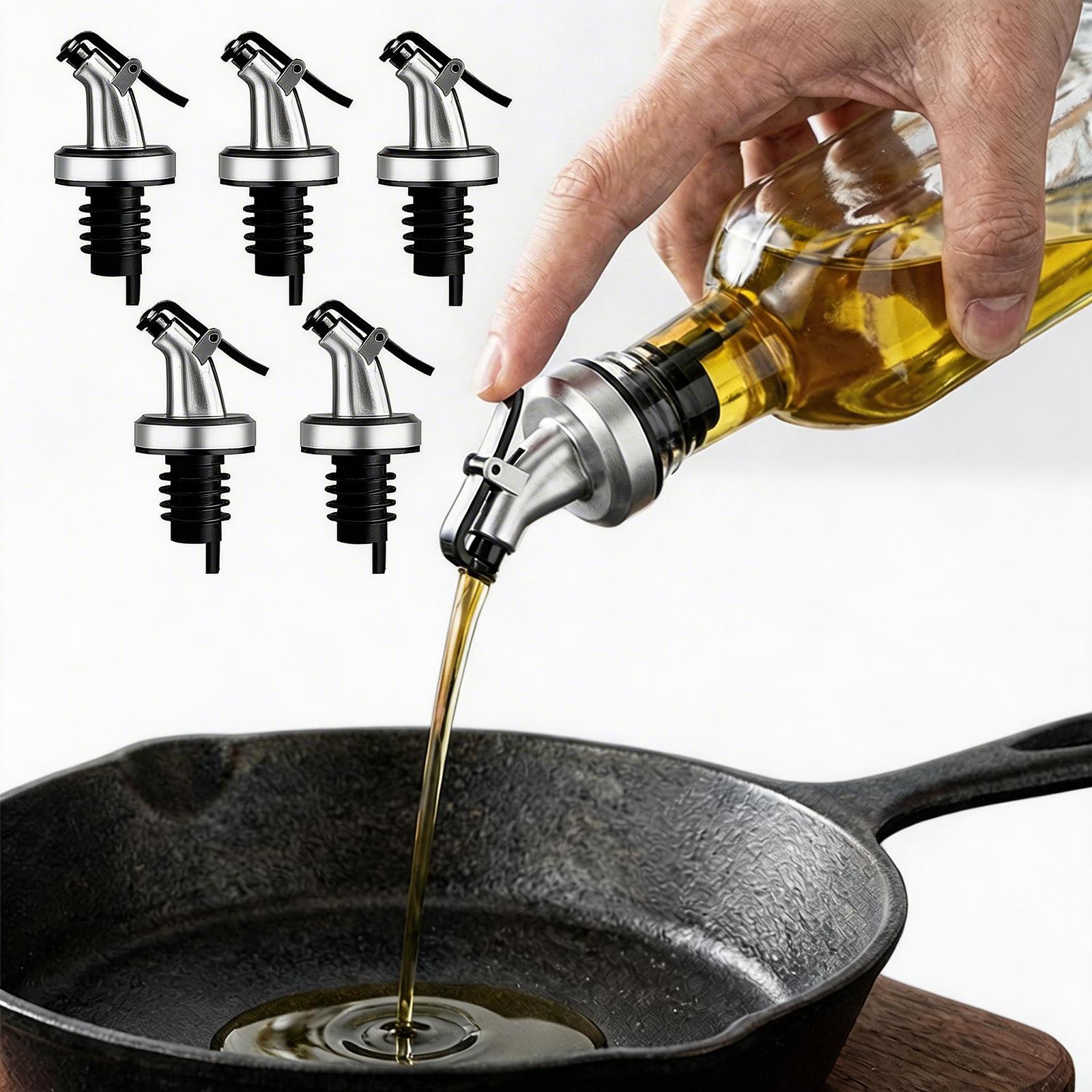 

5pcs Bottle Pourer Spout Stopper Cap Multifunctional Wine Olive Oil Vinegar Sauce Dispenser Nozzle Reusable Liquor Bottle Plug Practical Kitchen Bar A чорний