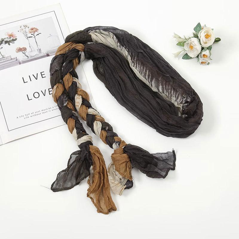 Women's Pliced Wrinkled Braided Scarf Versatile Sunshade and Sunscreen Scarf Travel Photography Scarf