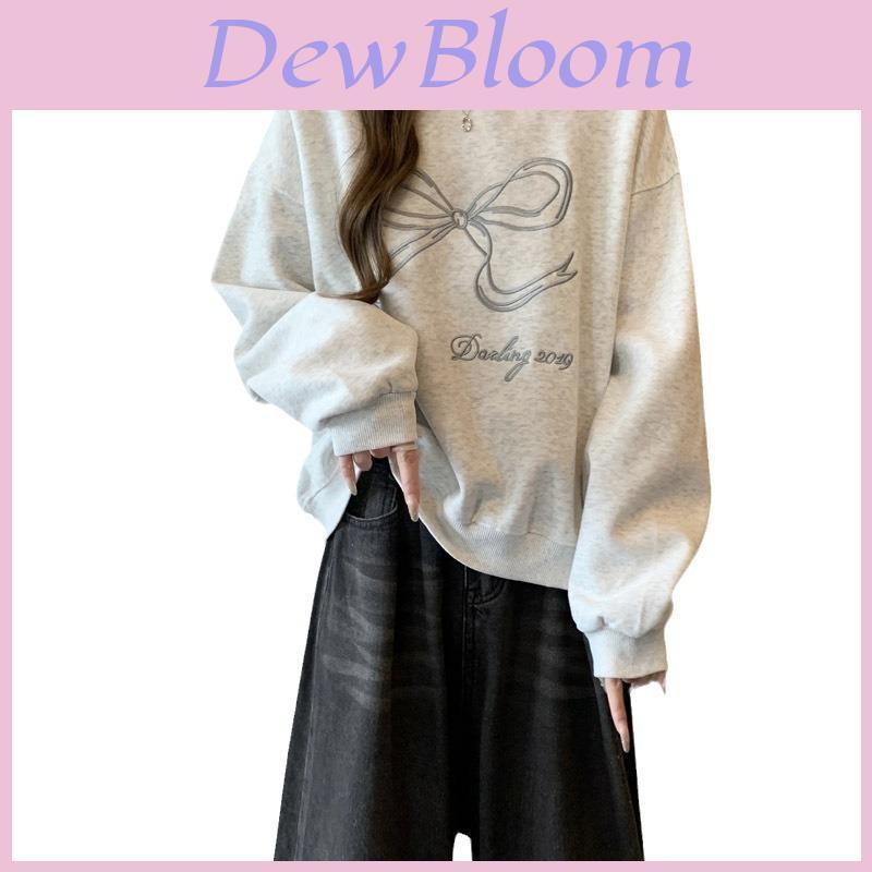 Womens Bow Embroidery Cotton Sweatshirt With 3d Design For Casual Wear