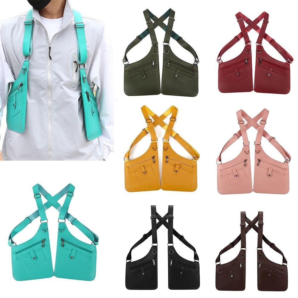 Borsa a Gilet in PU Pelle Spallacci Regolabili Cinturino Sottobraccio Tasca Portafoglio Viaggio Tempo Libero