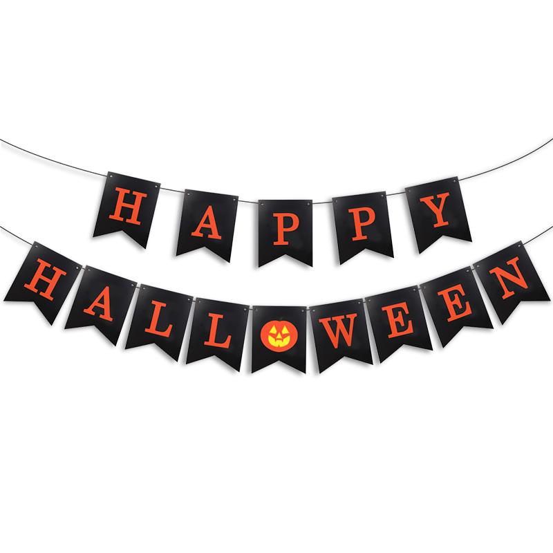 Black Bat Happy Halloween Paper Banner Hanging Garland 2025 Halloween Party Home Decoration Supplies Pumpkin Ghost Flag Props