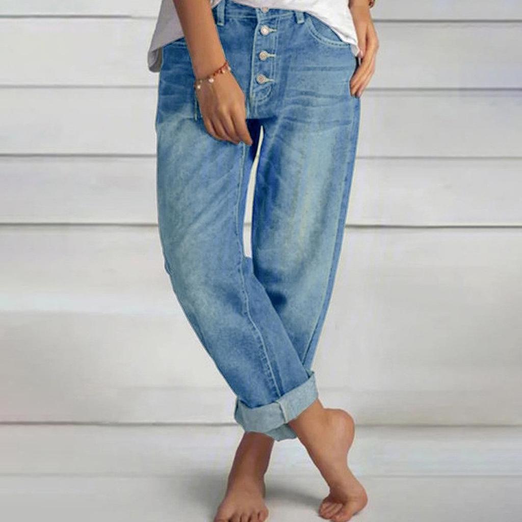 2023 Spring & Autumn Women's Casual Loose Slimming Straight-Leg Culottes Jeans