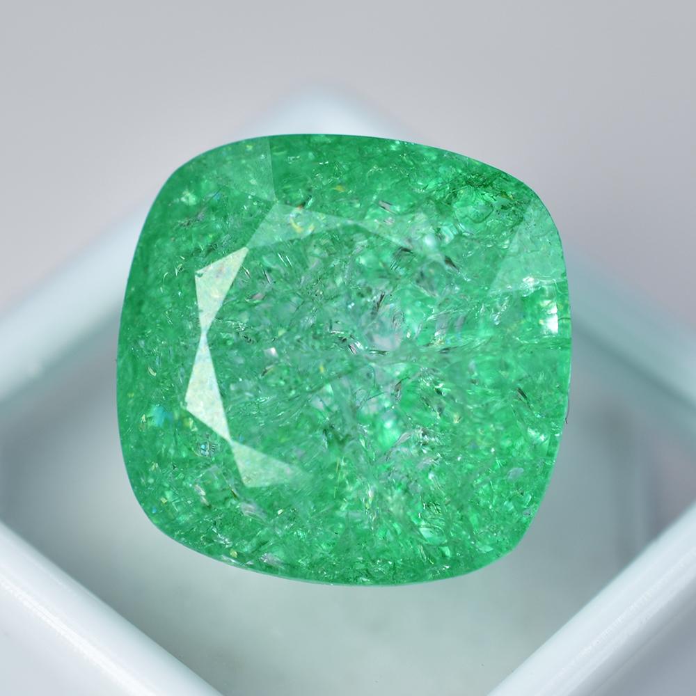 Natural Square Cushion Colombian Green Emerald 28.20 Ct Certified Gemstone
