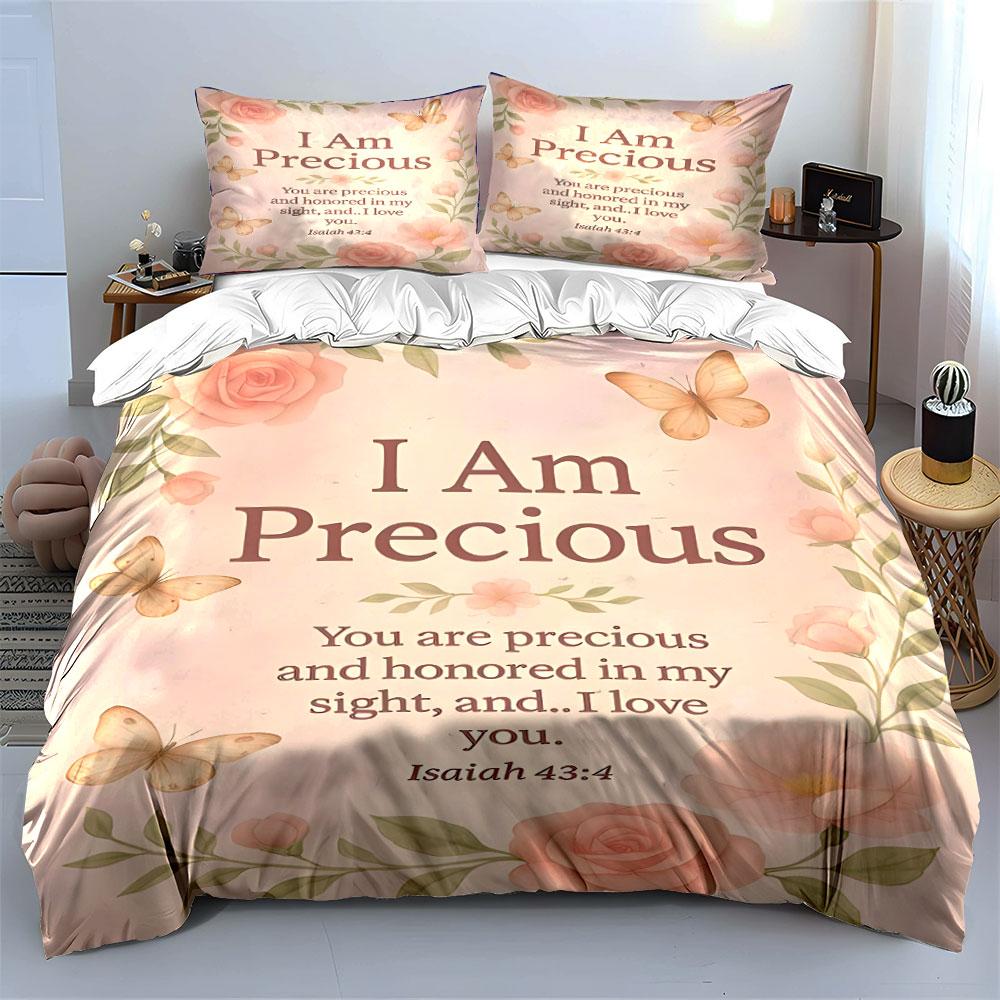 Inspirational Floral Scripture Set  Kid'S And Adults' Bedroom Decor, Exquisite Three-Piece Bedding Set Gift