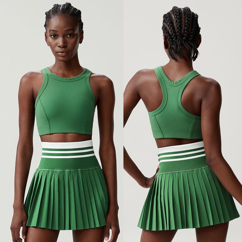 Sports Fitness Yoga Wear Suit Female Exposure-Proof Skirt Pocket Tennis Skirt Quick-Drying Shockproof Beauty Back Exercise Bra