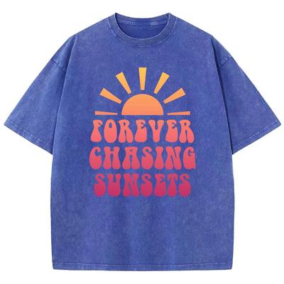 Foreyer Chasing Sunsets Print Tee Clothing Homme Versatile Outdoor T Shirts Cool Retro Tshirt Oversized Senior