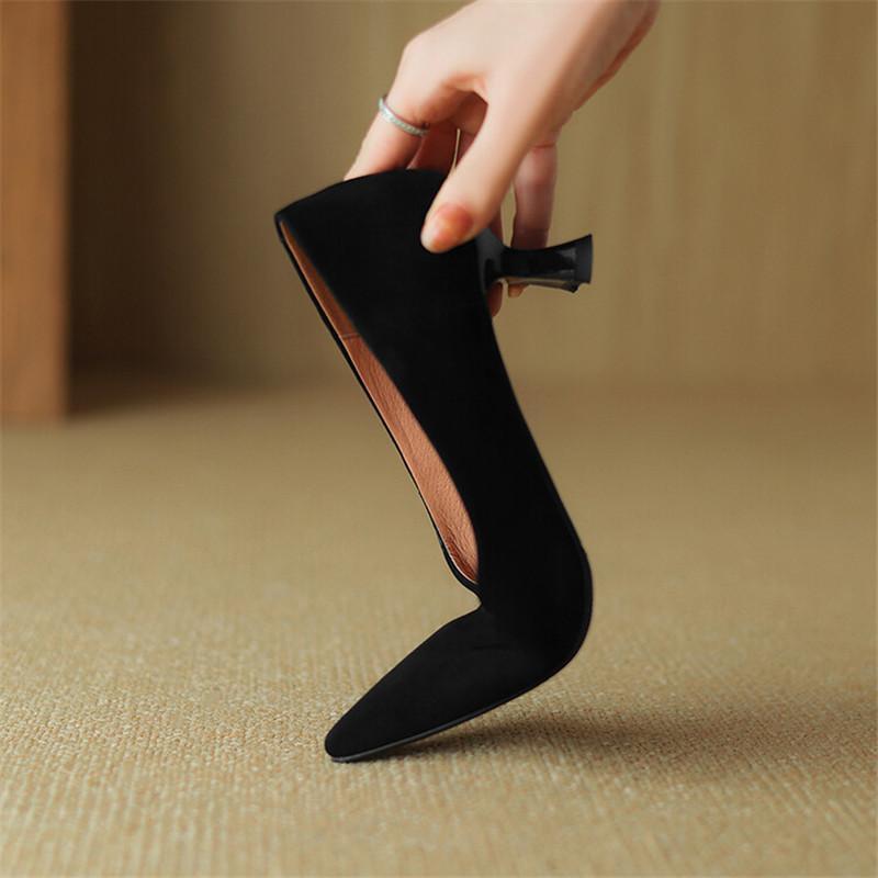 Mode Neue Frühling Schafveloursleder Damen Schuhe Spitze Zehenpartie Damen Pumps Flache Slipper Schuhe für Damen Leopardenmuster Hohe Absätze Damenschuhe