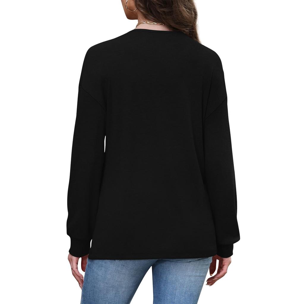 Women's Solid Color Casual Loose Long-sleeved T-shirt Top