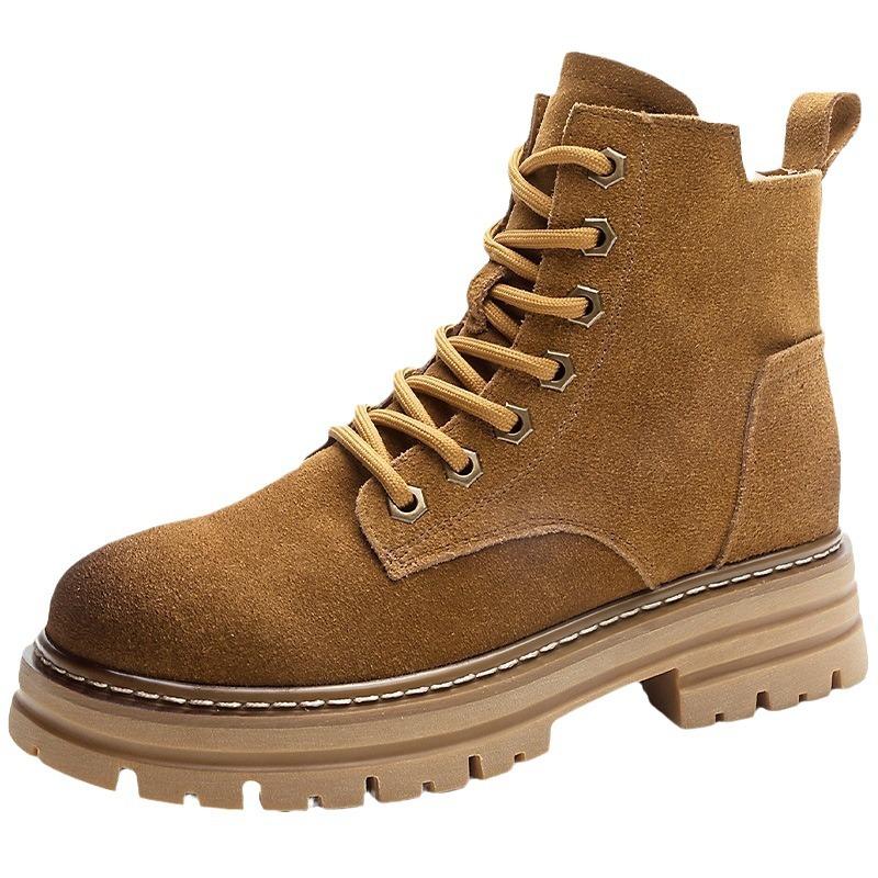 Thick-soled Martin Boots Women's Autumn and Winter New Cotton Retro Rhubarb Boots Genuine Leather Short Boots British Matte Locomotive Boots