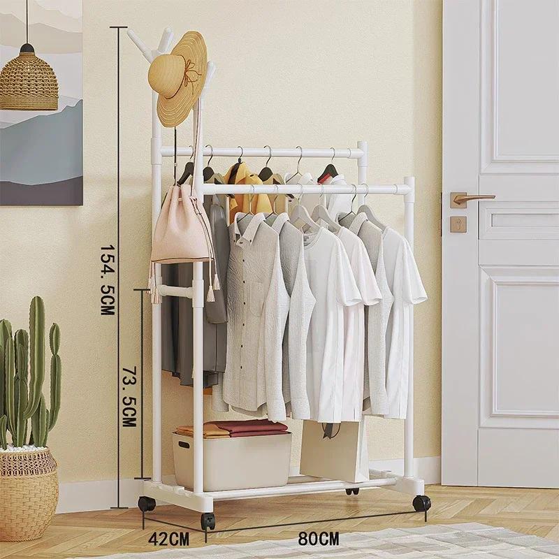 Double-pole Coat Rack Elevated Design Floor Standing Modern Minimalism Clothes Rack Sponge Holder Metal Dustproof Clothing Rack