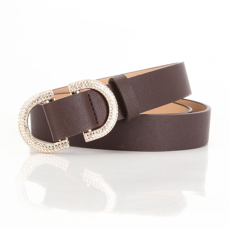 

Женский ремень с двойной пряжкой D-Day для девочек, украшенный стразами, пояс для платья с джинсами темно-коричневого