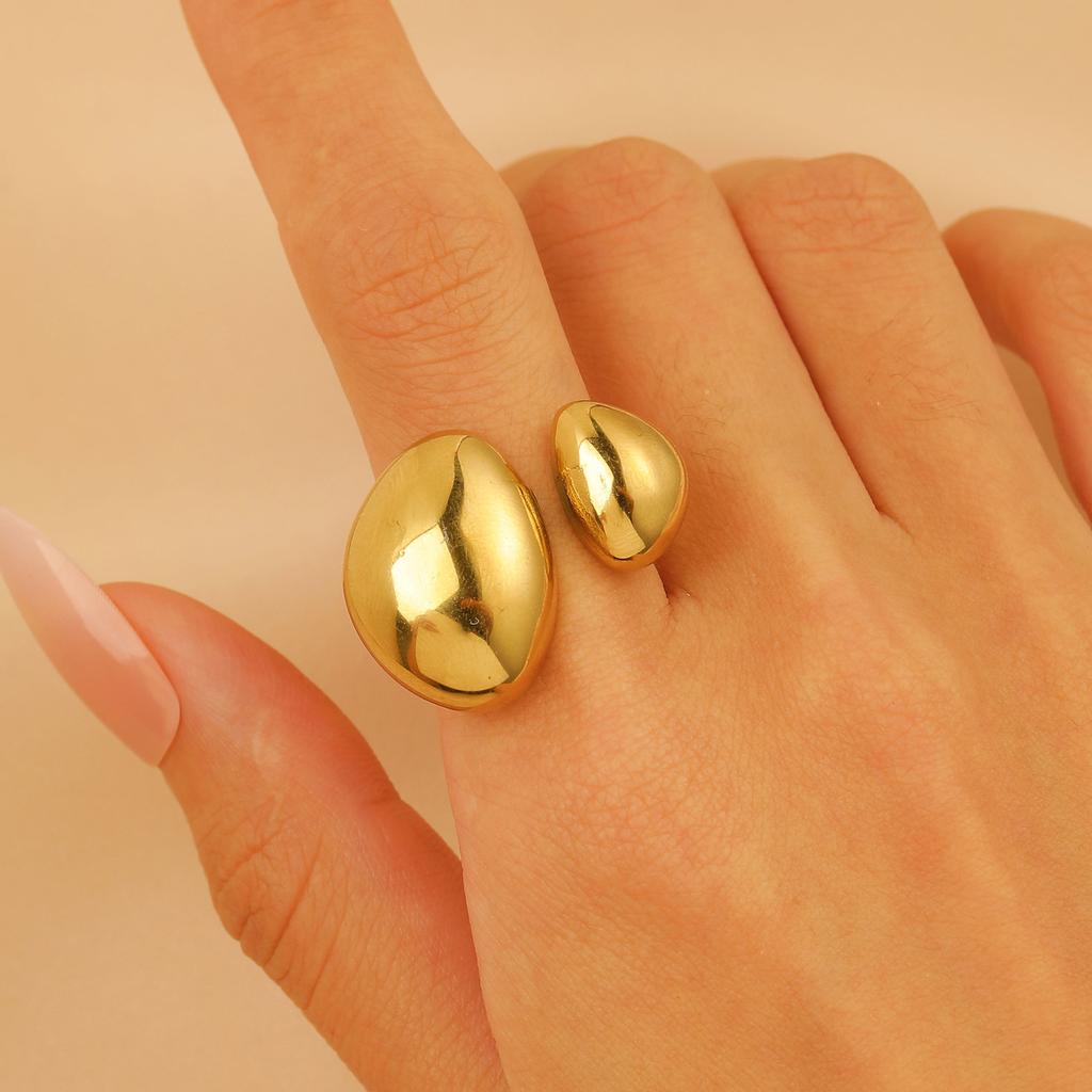 2026 Stil 18k Echtgold Edelstahlring Französischer leichter Luxusstil Wassertropfen glänzend Gold offener Ring Schmuck Frauen