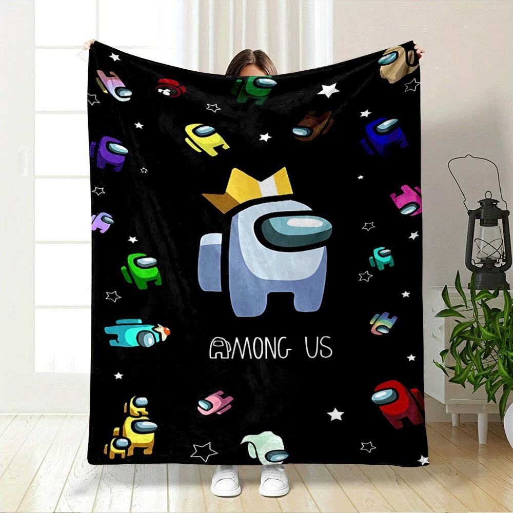 Crewmate colorati di Among Us sparsi di stelle su uno sfondo nero. coperta per tutte le stagioni coperta per pausa pranzo regalo
