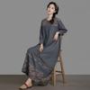 Johnature Women Vintage Dress Spring O-Neck Long Sleeve Robes Patchwork Print Floral Loose Dresses