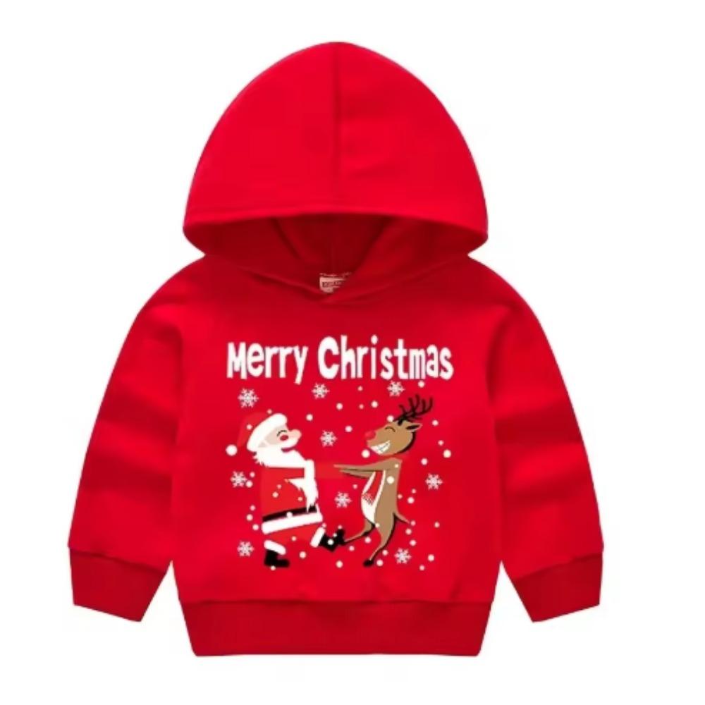 Christmas Kids Sweater Christmas Children's Red Hooded Hoodie Children's Casual Pullover Sweatshirt Sweater Sweatshirts