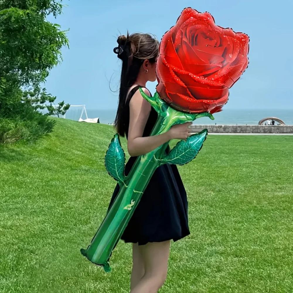 Hand-held Aluminum Film Rose Balloon Large Size Red Color Balloon Simulation Design Foil Balloon Mother's Day