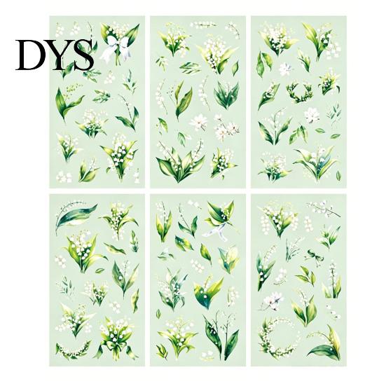 Floral Scrapbook Supplies 6 Sheets/Set Natural Flower Stickers, Waterproof PVC Plants Decals, Retro Stickers Transparent Decorative for DIY