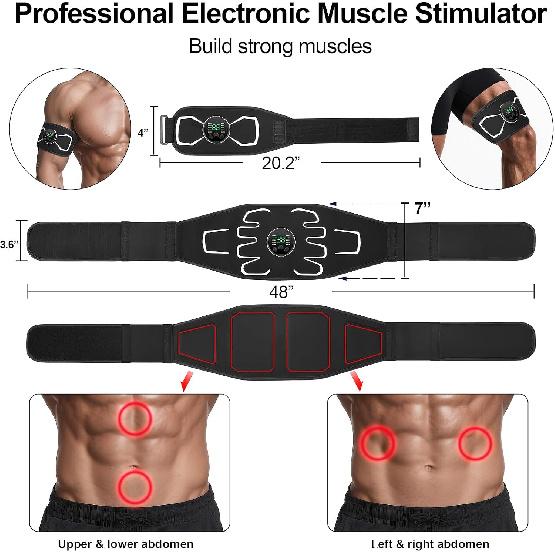 Elektronischer Muskelstimulator - Tragbarer batteriebetriebener Bauchmuskelstimulator Muskeltoner für Muskelaufbau, EMS Bauchmuskelmaschine, Fitness Krafttraining Workout