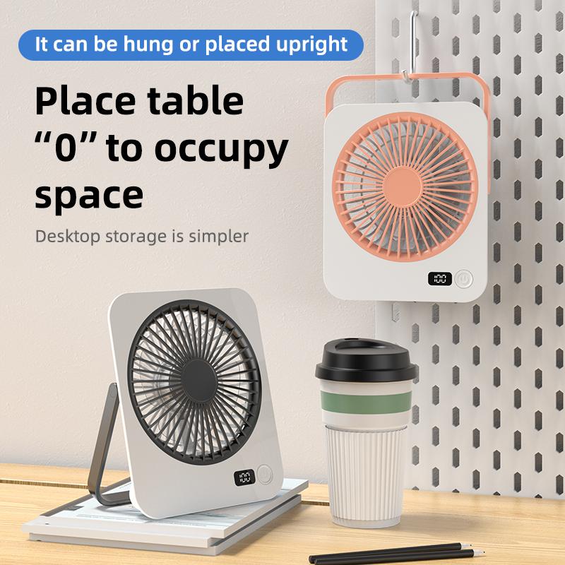 Silent Mini Desktop Fan with Digital Display 5 Speed Wind USB Rechargeable Portable Fan Low-noise Brushless Motor Foldable Fan