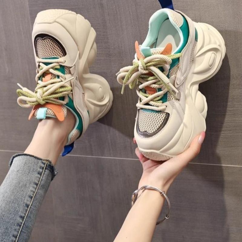 Lace Up Women's Sneakers Shoes Whit High on Platform Ladies Footwear Designer Luxury Offers Deals Cotton 2025 New Offer Stylish