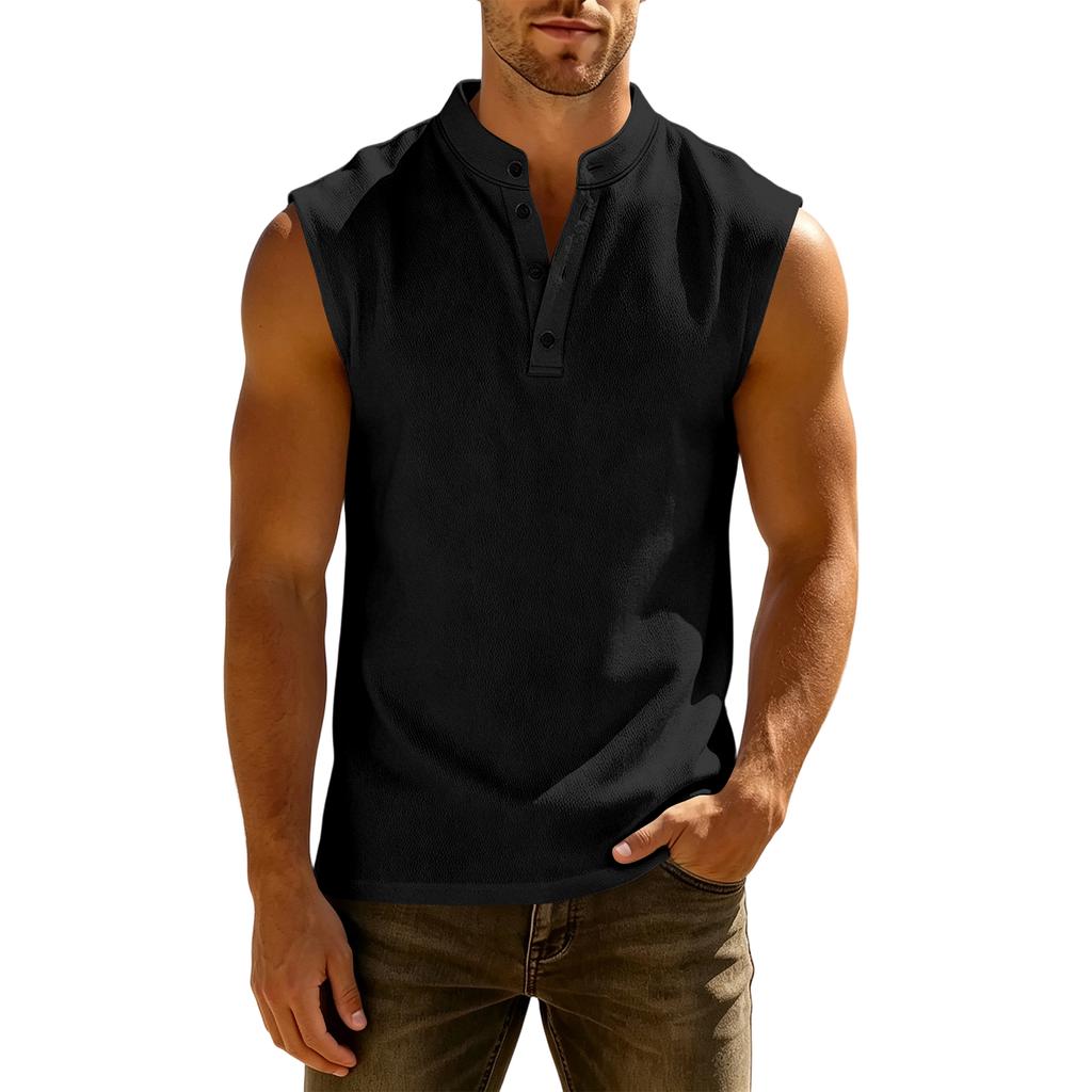Ärmelloses Henley-Tanktop für Herren Breite Träger Lockerer Schnitt Atmungsaktives Muskelshirt für Laufen Fitnessstudio Training