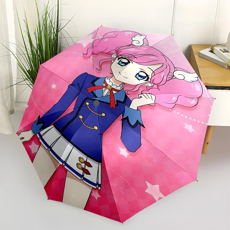 1pc Pink Hair Anime Girl Outdoor Umbrella - Automatic Opening/Closing, Portable 3-Fold Design with 8-Rib Iron Frame - Perfect Gift for Fans, Travelers
