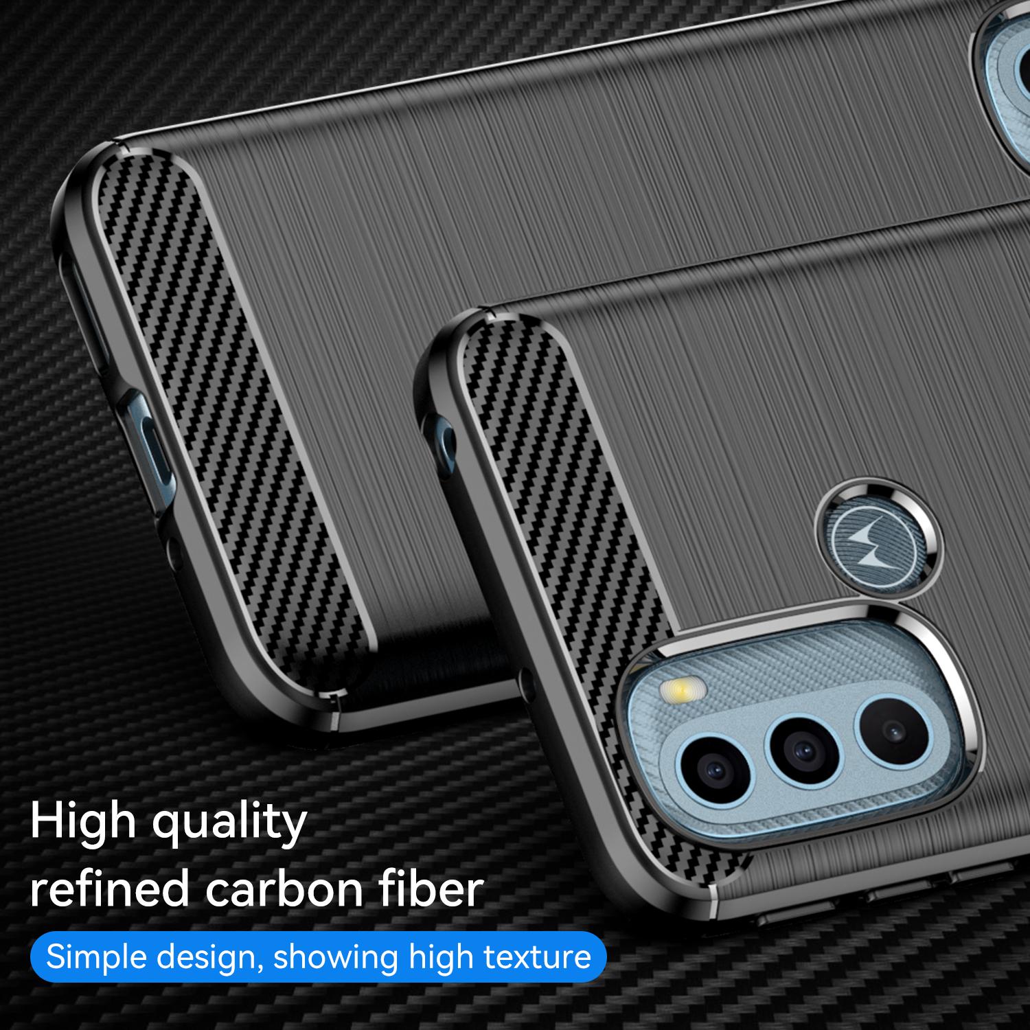 

For Motorola Moto G31/G41 [Back Fingerprint Hole] 1.8mm TPU Case Brushed Surface Carbon Fiber Texture Phone Cover Black