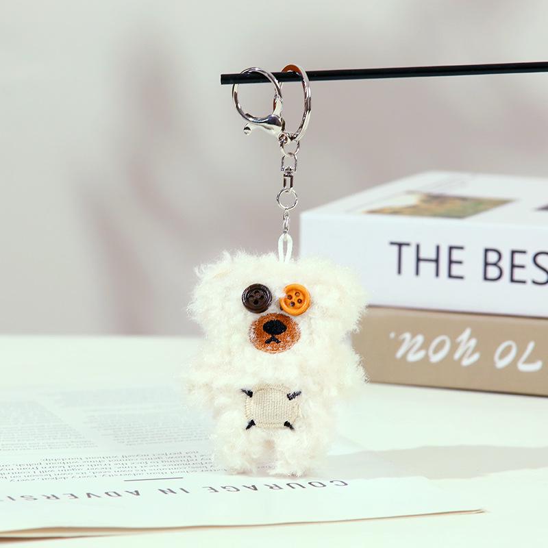 Cartoon Plush Bear Doll Keychain with Button Eyes