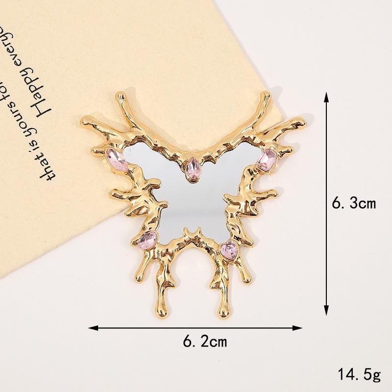 Sense of Advanced Butterfly Heart Shaped Girls Gem Make Up Mirror Liquid Metal Style Women Mini Portable Handheld Mirror