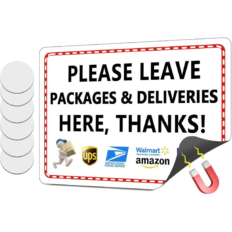Package Delivery Sign Magnetic Soft Adhesive, 10x7 Inch Please Leave Packages Here Sign for Delivery Drivers, Please Place Packages In Box Thank You,