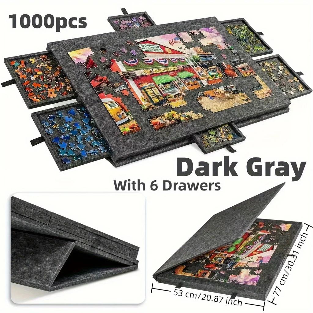 1000-teiliges Puzzlebrett mit 6 Schiebeladen - Tragbarer rutschfester Organizer, Langlebige Aufbewahrung für Zuhause/Reisen, Auch Dekorplatte