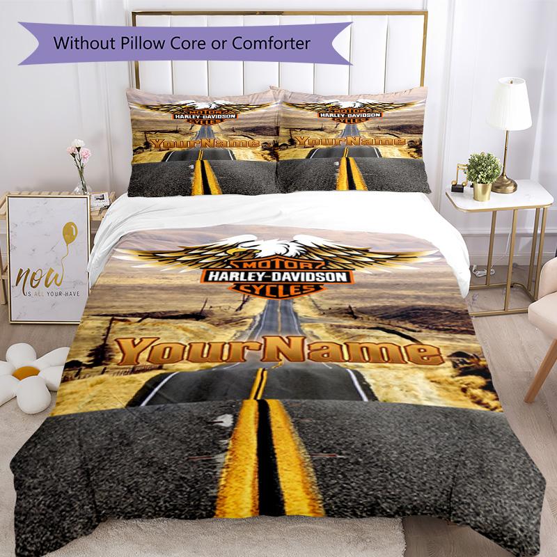 Motociclette Harley-Davidson Personalizza il tuo nome Set Biancheria da Letto Copripiumino Traspirante con Federe Decorazione per la Casa Regalo di Compleanno