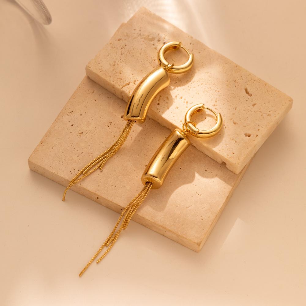 Gold Geometric Stylish Long Tassel Earrings For Women Design Asymmetrical
