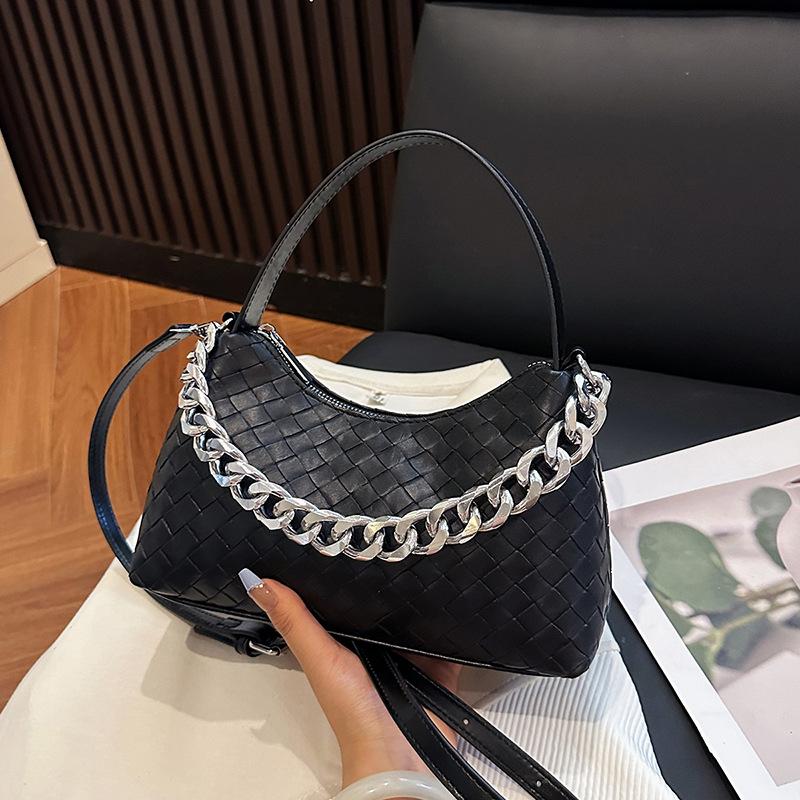 

Premium small bag women s new woven chain hand bag versatile shoulder messenger bag чёрный