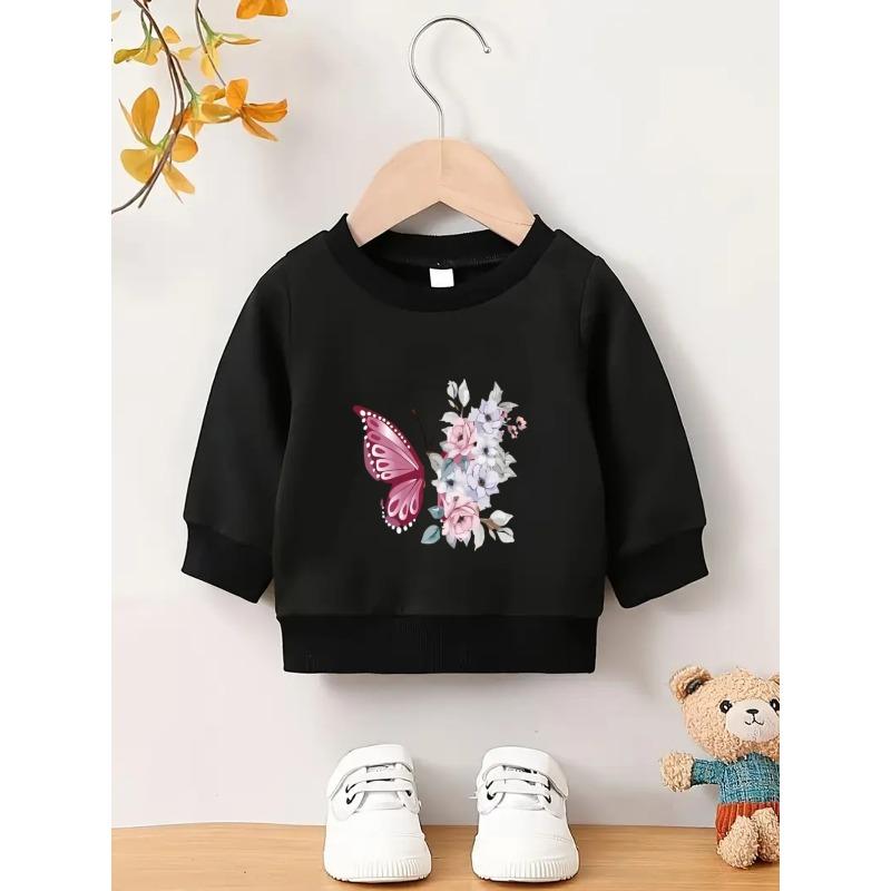 Unique and Innovative Printed Pattern, Comfortable and Simple Spring and Autumn Baby Thin Versatile Round Neck Hoodie for Baby Girls