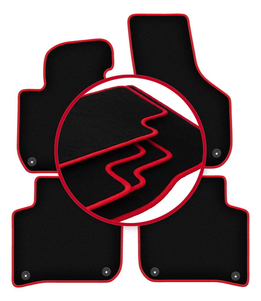 Velours-Fußmatten mit rotem Rand für: Skoda Superb II Limousine, Kombi (2008-2015)