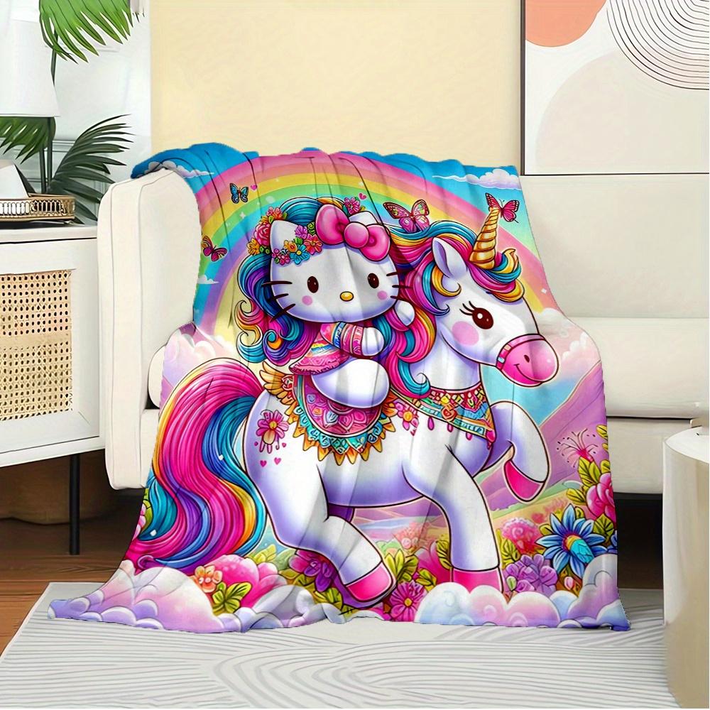 1pc Hello Kitty, Unicorn, RainbowDigital Print Fleece Blanket - Contemporary Style, Suitable for All Seasons, Perfect for Home, Travel, or C