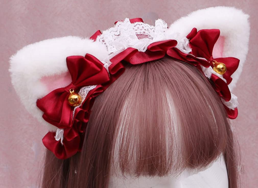 

DOKiDOKi Cat Ear Headband, Cute Hair Accessory for Women, Cosplay, Ribbon, Gothic Lolita, Lace, Cute Cat Ears, Red (Red)