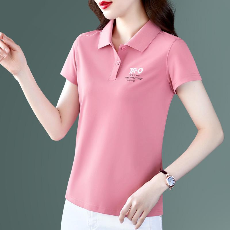 YYFS Women's Fashion Casual Summer Spring Solid Color Print Short Sleeve POLO Neck Blouses & Shirts