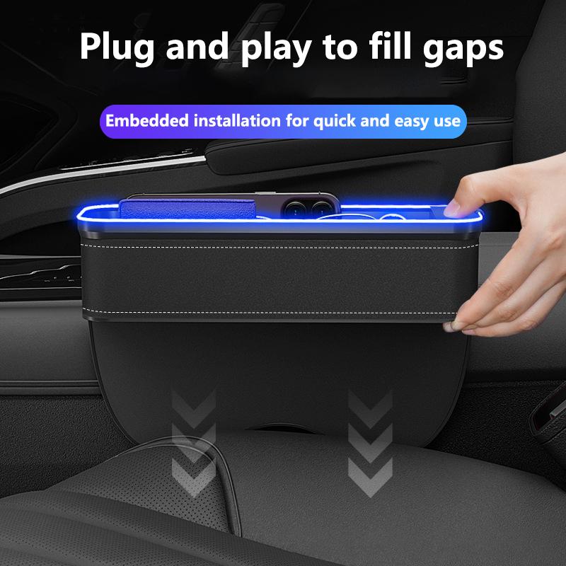 Car Seat Clip Gap Storage Box with Lamp Charging Interior Decor Storage Artifact Auto Supplies Seat Gap Filler Organizer