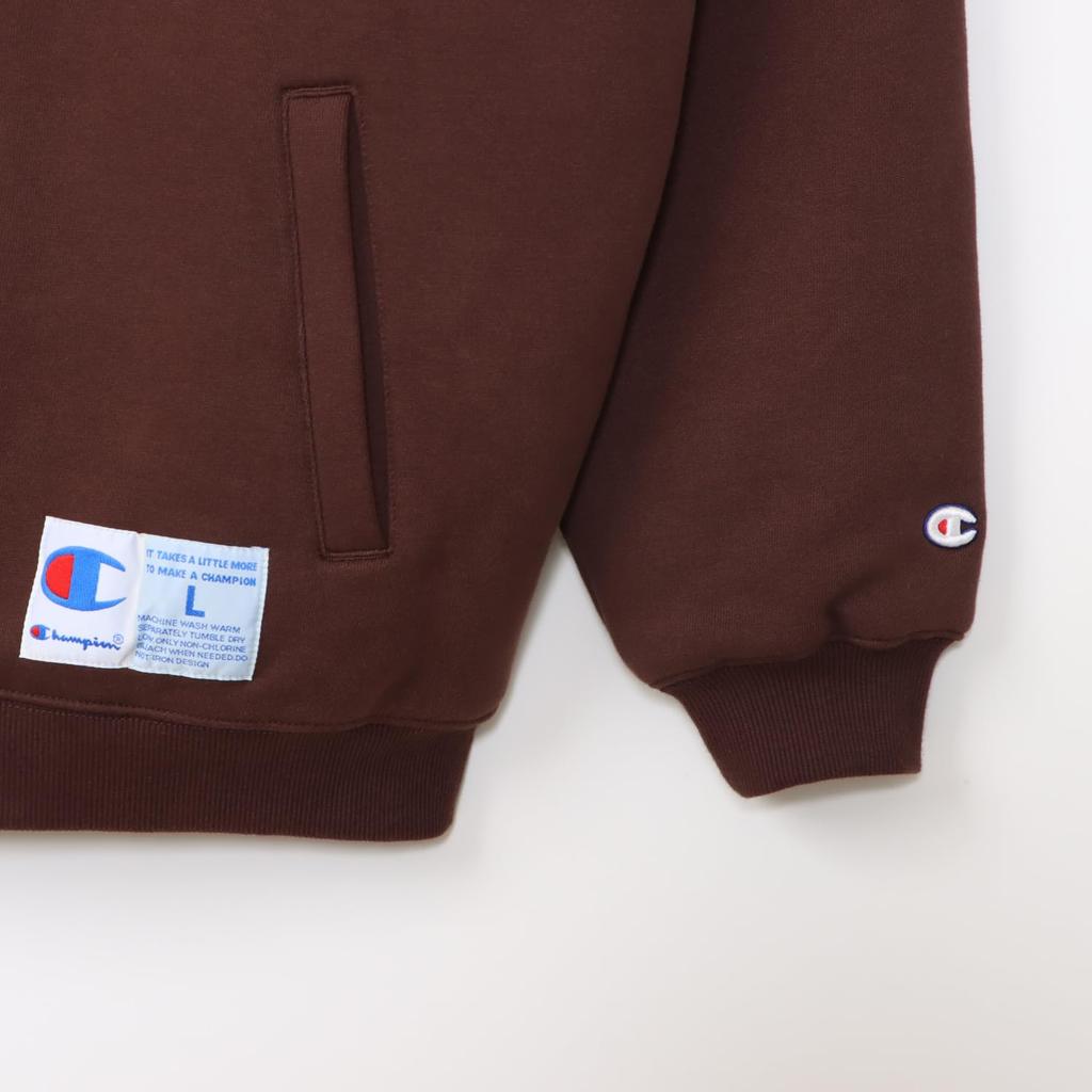 Outerwear Long Sleeve COTTON USA Embroidery One Point Logo Snap Hooded Sweatshirt Action Style Dark Brown [Champion] C3-A618 Men's