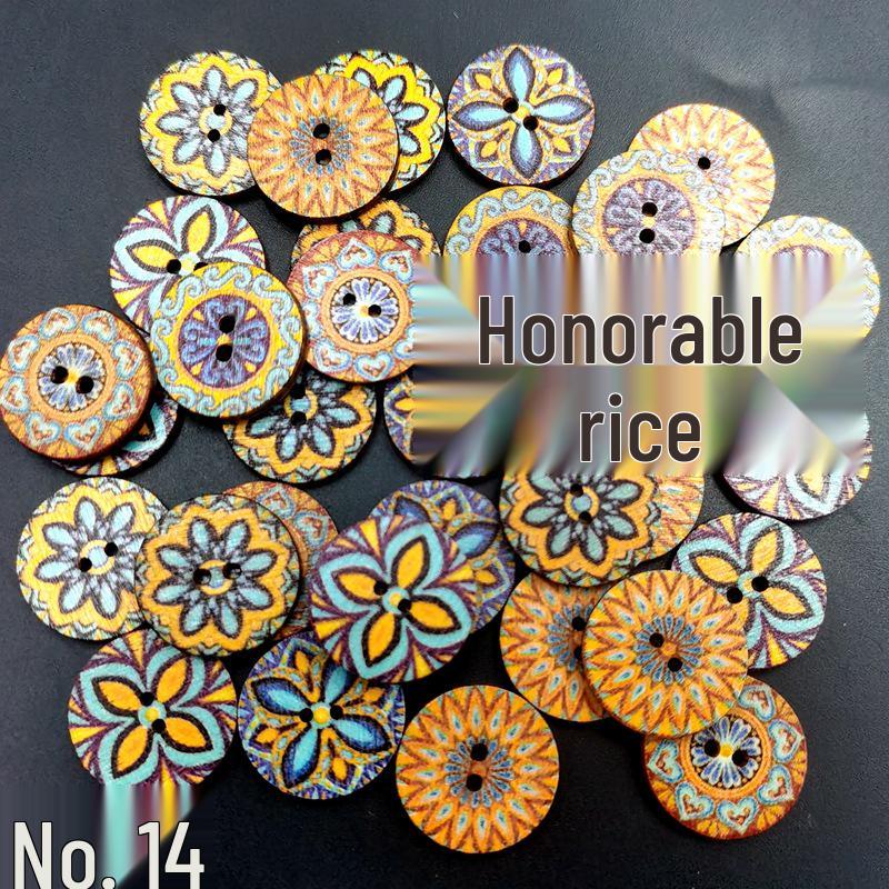 Retro Wooden Buttons for DIY & Toddler Crafts, Double Hole, 100 Pack, Colorful Print