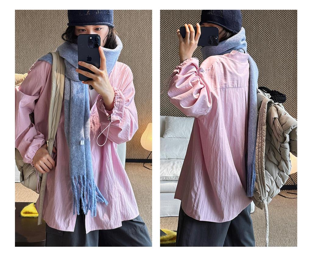 Louvre Early Spring Korean Style Lapel Drawstring Long Sleeve Loose Shirt for Women