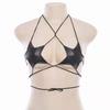 Sexy Women Leather Star Shape Strappy Bra Bustier Crop Top Bralette Hanging Neck Bandage Bra Reflective Silver Nightclub Vest