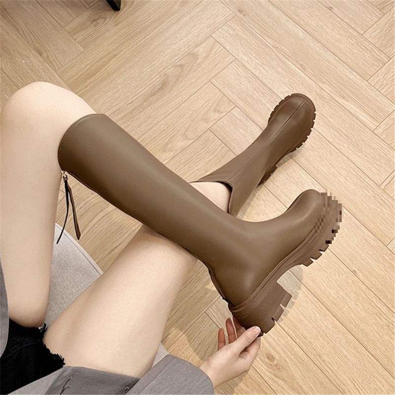 Stiefel Damenstiefel Herbst und Winter 2025 Neu V-Ausschnitt hochhackig dicksohlig dünn und hoch, aber Knie-Ritter dünne Stiefel