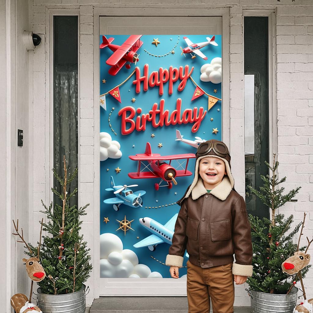 Banner Colorful Airplane Jet Party Backdrop Airplane Party Banner Aviation Elements Aviation Party Display For Photo Shoot